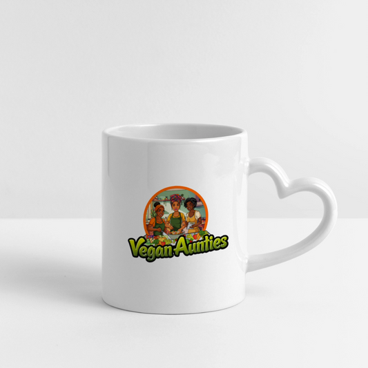 Vegan Aunties Mug with Heart Handle - white